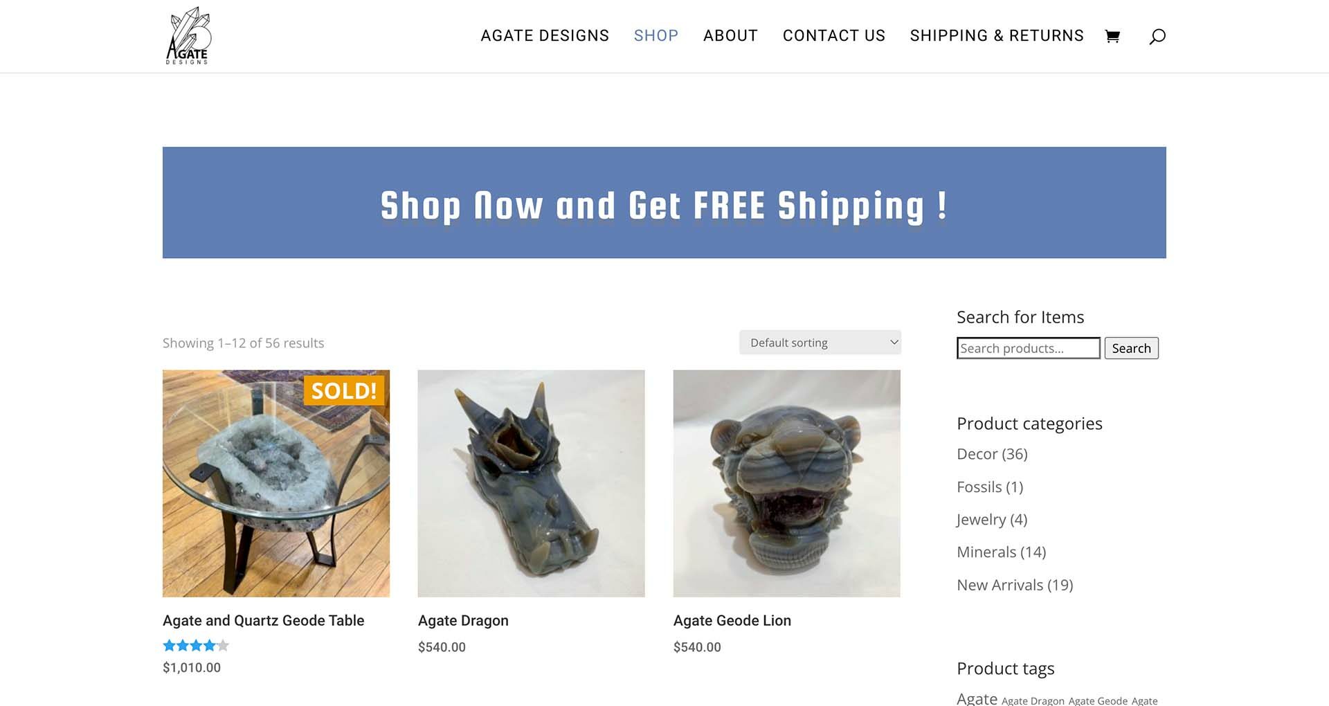 Agate Designs E-Commerce Web Design