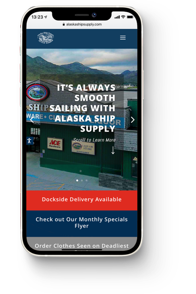 PixoLabo - E-Commerce Website Design for Alaska Ship Supply - Homepage on iPhone